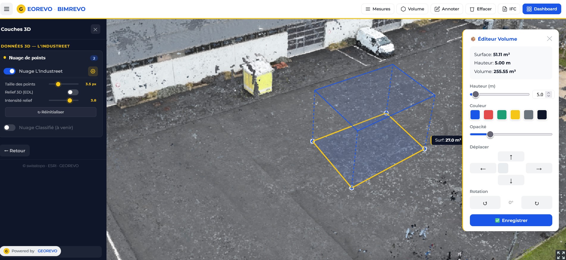 BIMREVO Éditeur Volume - 51m² × 5m = 255m³